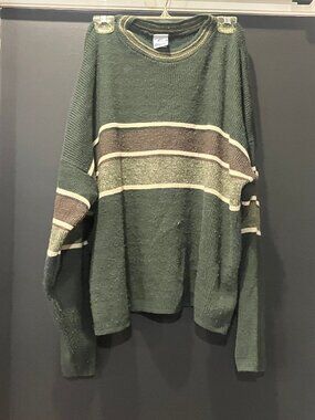 Vintage 90s-00s Utility Green Striped Acrylic Sweater XL